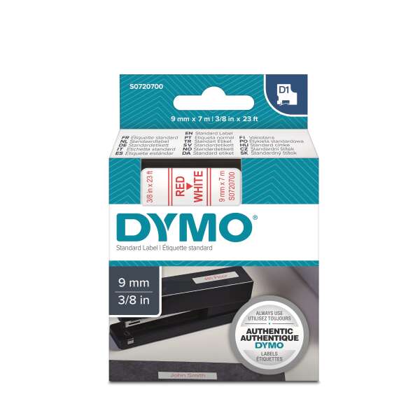 DYMO S0720700 - картридж D1 с лентой (белая, шрифт красный), 9 мм х 7 м (5 штук в упаковке)