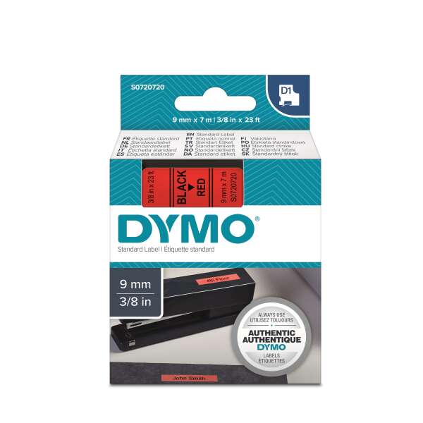 DYMO S0720720 - картридж D1 с лентой (красная, шрифт черный), 9 мм х 7 м (5 штук в упаковке)