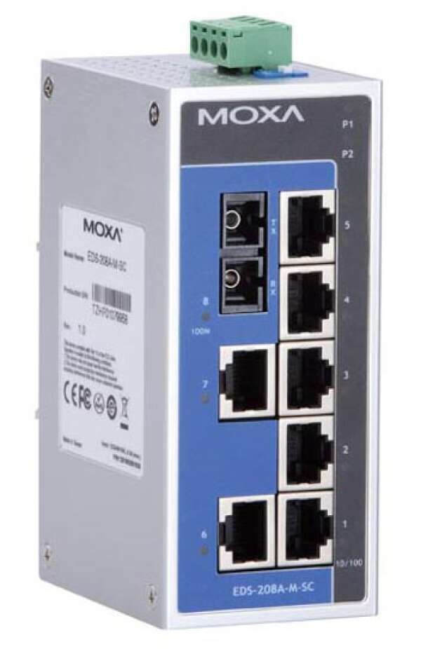 MOXA EDS-208A-M-SC Неуправляемый промышленный коммутатор 7 x 10/100TX, 1 x 100FX (multimode), dual power
