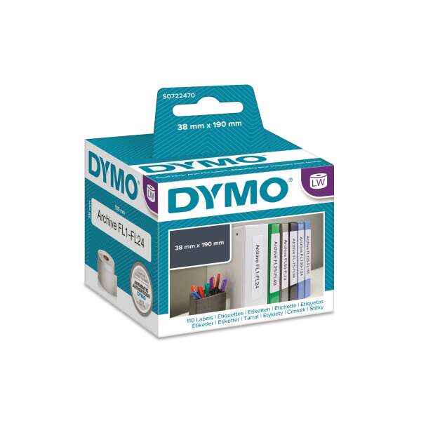 DYMO S0722470/99018 - этикетки на корешок папки-регистратора, 190х38 мм, 110 шт/рул (6 рулонов в упаковке)