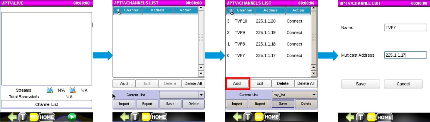 Импортирование, создание, редактирование списка тестируемых IPTV каналов